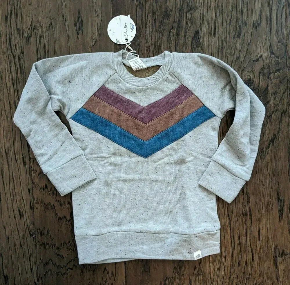 Lulu + Roo Heathered Sand Chevron Patch Crewneck Sweatshirt Size 2T NEW